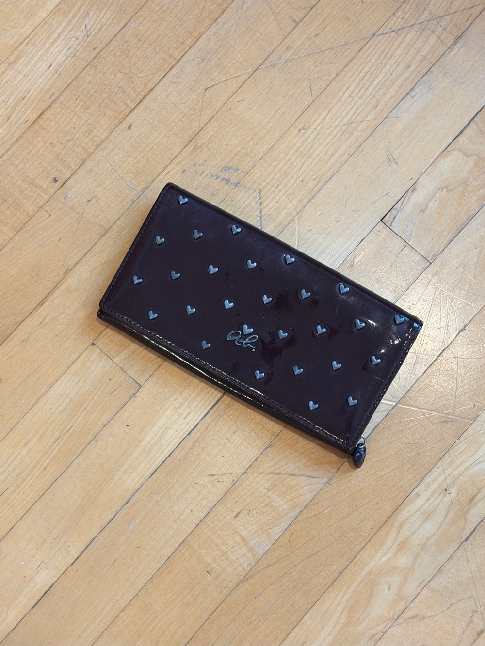 Heart-Accent Patent Leather Agnes B Wallet